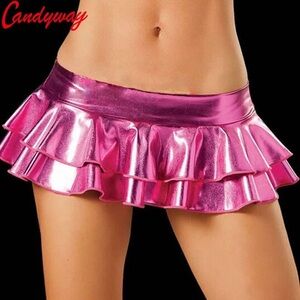 Pink Metallic Ruffle Mini Skirt